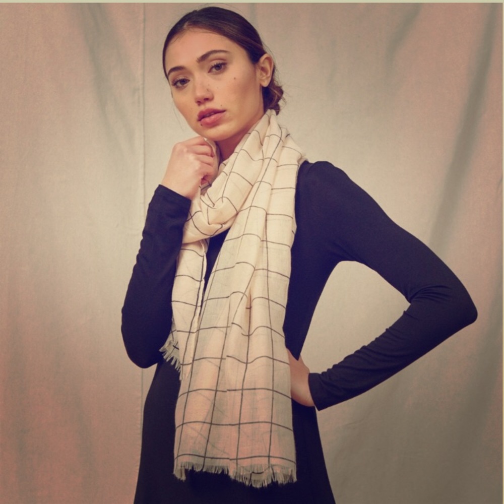 NEW Rachel Pally Scarf Cream Grid Print NIP